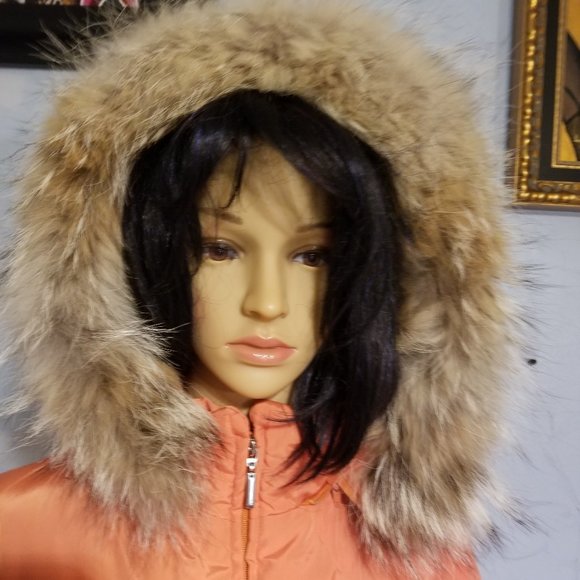 Orange peach, metalic sheen parka fur/feathe light - Picture 7 of 11